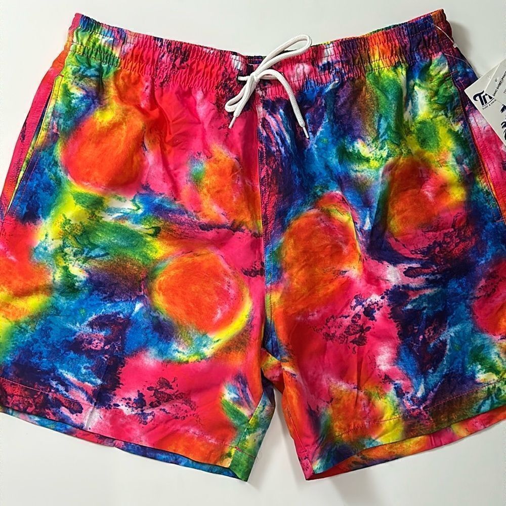New MENS swim TRUNKS SURF & SWIM CO. TIE DYE LINED SWIM BOARD SHORTS SIZE XL